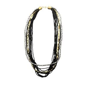 Vintage Black & Gold Beaded Necklace Fashion Costume Jewelry